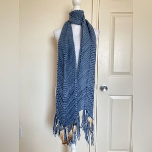 Arizona Jeans Co Blue Knitted Scarf Fringe Feathers Western